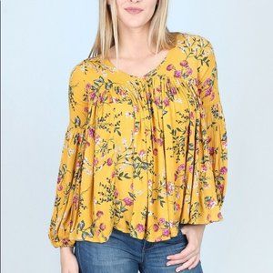 Altar’d State Floral Yellow Gold Boho Peasant Top M